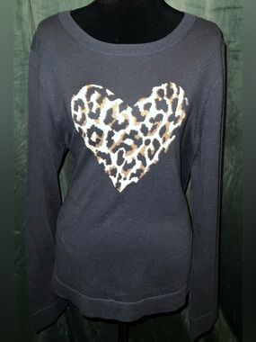 J. Crew Teddy Sweater with Leopard Heart Motif XL